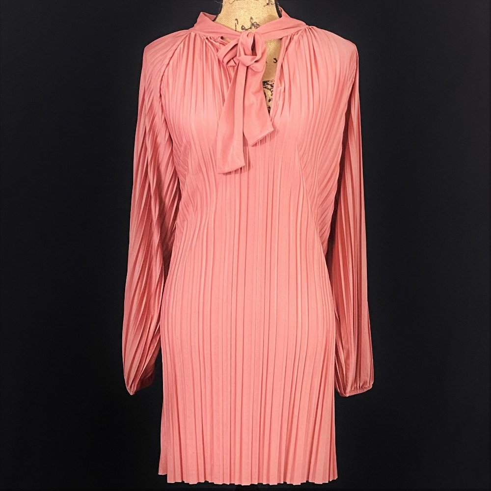 Romantic Zara Pleated Neck Tie Dress Rose Blush small spring pastel Easter